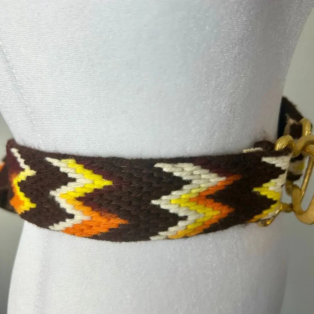 Woven Belt Vintage Gold Colorful Boho Yarn Tapestry Carpet Western Handmade FLAW